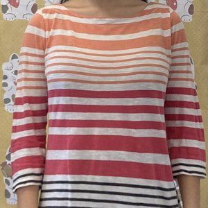 Loft Petite Small Business Casual Pink/Orange/Black/White Striped Boatneck Top